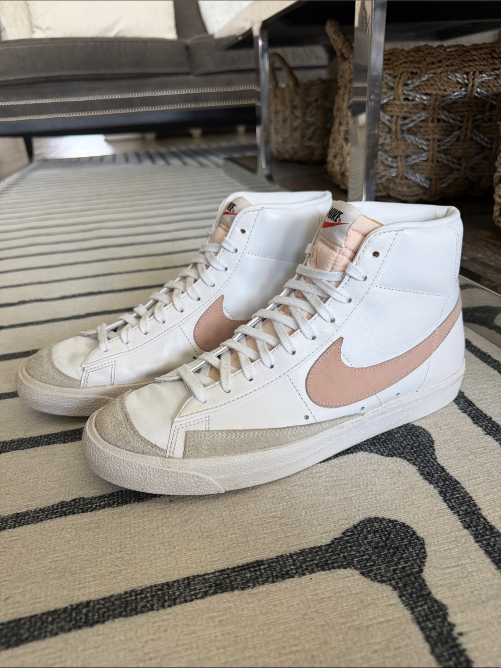 Nike High-Top Sneakers in White and Blush